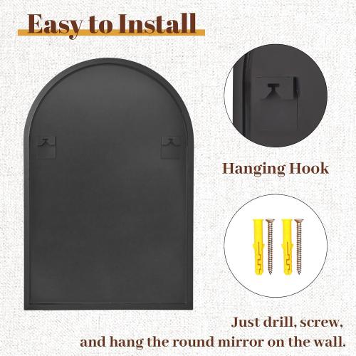 24 x 36 Luxury Arched Bathroom Mirror - Arch Wall Mirror with Shatterproof Tempered Glass and Metal Deep Frame, Hanging or Leaning for Living Room, Dresser, Entrance and Hallway, Black