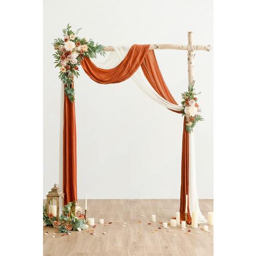 Ling's Moment Fall Artificial Wedding Arch Flowers Kit Pack of 4, 2pcs Hanging Flower Arrangement 2pcs Drapes Ceremony Rose Arbor Backdrop Brunt Orange Terracotta Floral Party Autumn Outdoor Decor