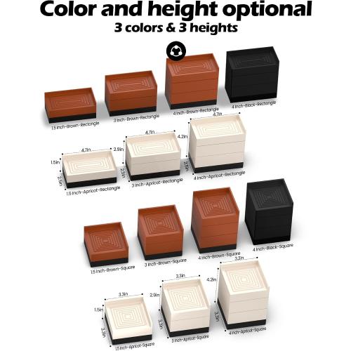 Furniture Risers, Tclouda Bed/Sofa/Desk/Table/Chair Leg/Fridge Lifts to 1.5, 3 and 4 in, Rectangle Adjustable Risers Blocks for Extenders, Heavy Duty Supports Up to 1300 Lbs, 4 in-Black-Rectangle