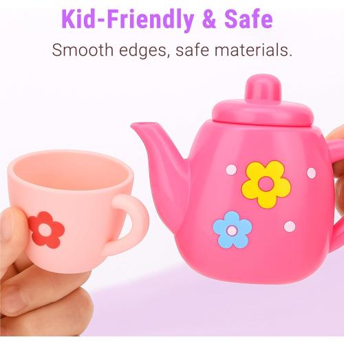 Lajeje Toddler Tea Party Set for Girls Ages 3-5, 23-Piece Pretend Play Tea Set for Kids with Teapot, Cups, Plates & Desserts, Perfect Size for Little Hands, Birthday for Girls