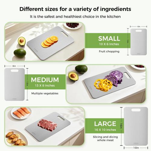 Titanium Cutting Board Set of 3, Titanium Cutting Boards for Kitchen, 100% Double-Sided Titanium Cutting Boards, Separate Raw and Cooked Food Areas, Non-Toxic, Dishwasher Safe (S  M   L)