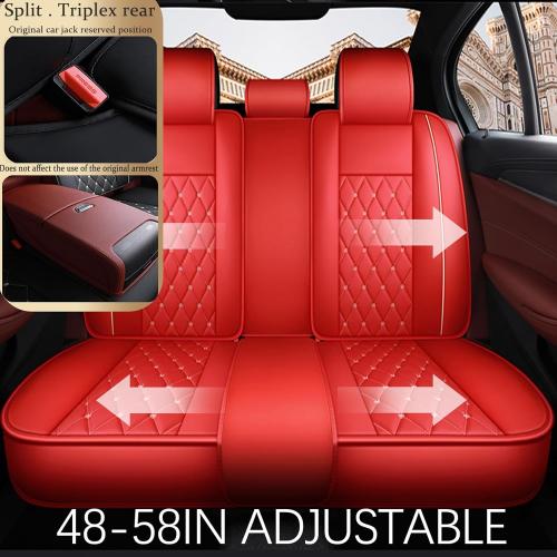 Crown Car Seat Covers Full Set, Premium Leather Waterproof Anti-Slip Automotive Interior Protector for Cars, SUVs, Pickup, Trucks & Sedans (Red)