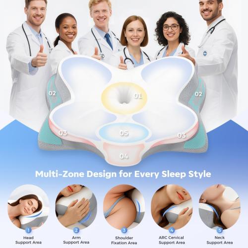 Cervical Neck Pillow, Ergonomic Memory Foam Pillows with Breathable Pillowcase, Adjustable Contour Neck Support Pillow for All Positions