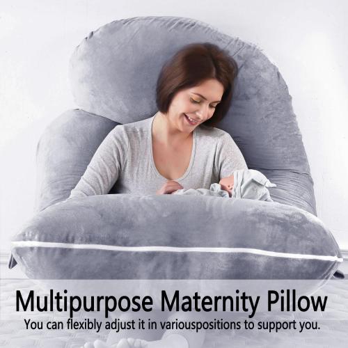 Pharmedoc pillows for Sleeping, U Shaped Full Body Maternity Pillow with Removable Cover - Support for Back, Legs, Belly, HIPS for Pregnant Women, 57 Inch Pregnancy Pillow for Women, Grey
