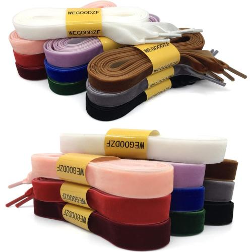 White Flat Wide Velvet Shoelaces: 2 Pairs 1.6CM Single Side Velvet Laces for Women