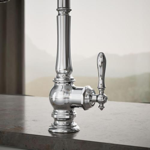 KOHLER K-99259-CP Artifacts Single-Hole Kitchen Sink Faucet with 17-5/8-Inch Pull-Down Spout, 3-Function Sprayhead, and Turned Lever Handle, Polished Chrome