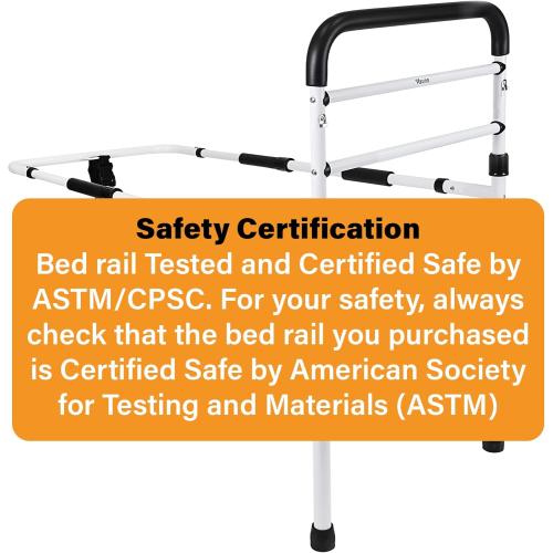 FSA/HSA Eligible, Vaunn Medical New Adjustable Bed Assist Rail Handle (Passed ASTM F3186–17 Safety Standard) and Hand Guard Grab Bar, Bedside Safety and Stability (Tool-Free Assembly), White/Black