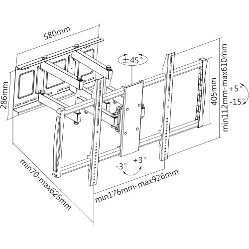 Black HumanCentric Heavy Duty TV Wall Mount for 75-100 TVs Flat or Curved up to 176lb, Full Motion, 15° Tilt, 45° Swivel, 24 Extension, Max VESA 900x600mm, Hardware Included Install on Wood or Concrete