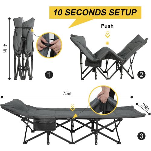 ATORPOK Camping Cot for Adults with Cushion and Pillow, Portable Folding Bed for Sleeping, Lightweight Tent cot with Carry Bag Supports 450 lbs (Grey)