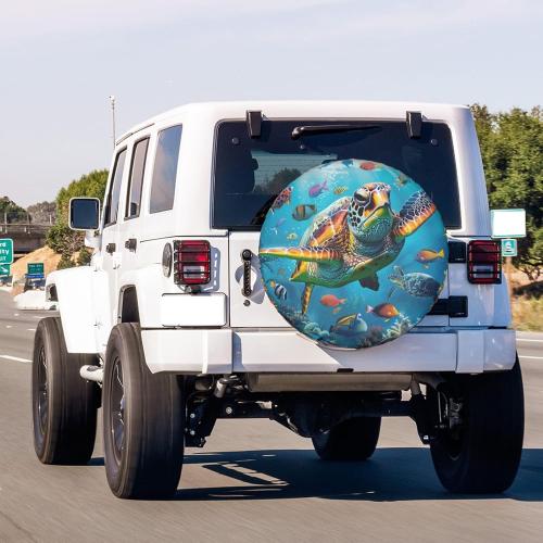 Dujiea Marine Funny Sea Turtle Fish Spare Tire Cover, Universal Wheel Tire Cover Dust-Proof Tire Protectors for Trailer Rv Van SUV Truck Camper and Many Vehicle 14 15 16 17 Inch
