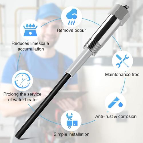 Powered Anode Rod, Briidea Water Heater Anode Rod Made of Titanium (40-89 Gallon Tank), Anti-Rust and Corrosion, Reduce Limescale