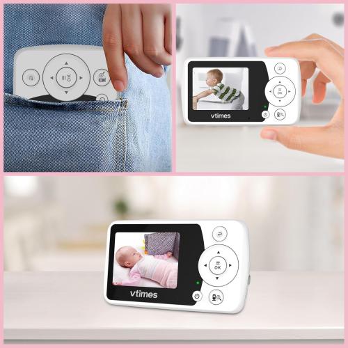 Baby Monitor with Camera and Audio, Video Baby Monitor No WiFi Night Vision 2.4 LCD Screen Portable Baby Camera Monitor Alarm Lullaby Temperature Sensor and 1000ft, Ideal for Baby/Elderly/Pet