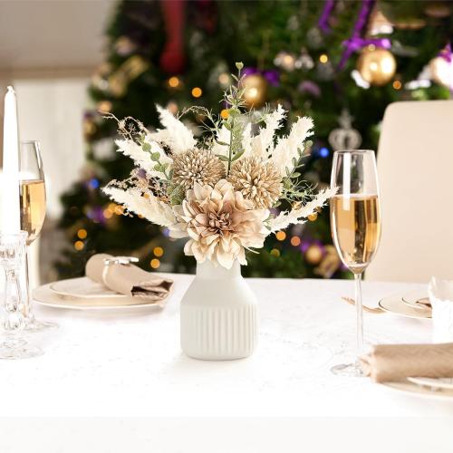 Mkono Small Artificial Flowers in Ceramic Vase 13.5 Centerpieces Coffee Table Decor,