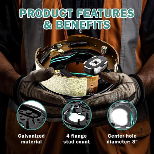 10 x 2-1/4 Trailer Electric Trailer Brake Assembly Right Side for 3500 lbs axle Heavy Duty Electric Trailer Brake Kits 10 x 2.25