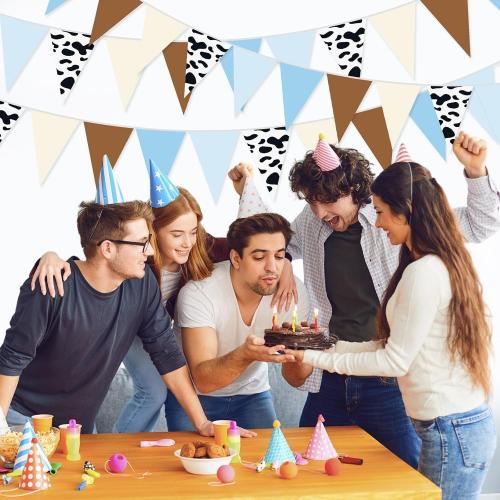 Pasimy 5 Pcs First Rodeo Birthday Decor Cowboy Banner Triangle Pennant