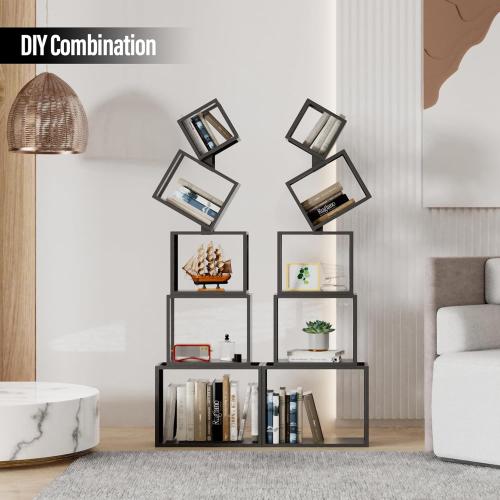 Modern 5-Tier Candle-Shaped Bookshelf, Modern Storage Shelves, Sturdy Metal Shelve and Bookcase for Displaying Books, Decor, and Plants Unique Metal Art Design