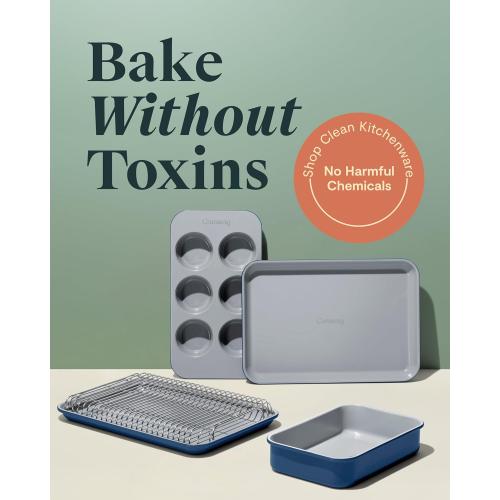 Caraway Mini Bakeware Set – Naturally Non-Stick, Non-Toxic Ceramic Coating – Compact Baking Pans Set for Small Kitchens & Ovens – Includes Baking Sheets, Muffin Pan, Cooling Rack & Storage - Navy