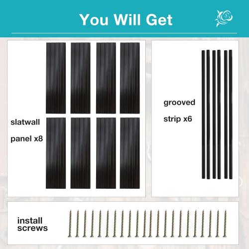 Black 4x8ft NeatiEase Slatwall Panel Wall Storage Systems, 4 x 8ft Slat Wall Paneling Garage Wall Organizer, Heavy Duty Wall Mounted PVC Wall Rack (Black)