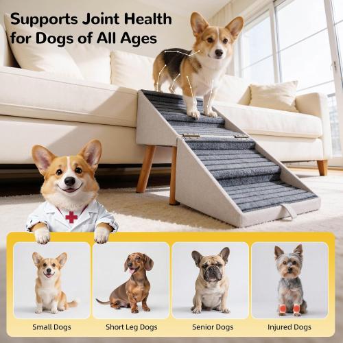Dog Stairs for Small Dogs, 2-in-1 Pet Steps & Ottoman - Foldable Dog Stairs for Couch, Non-Slip Wooden Pet Stairs for Puppy Senior Injured Dogs