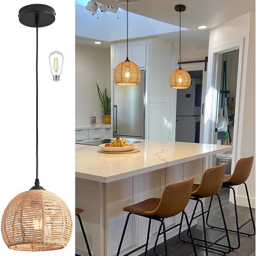 Rope Woven Pendant Light Woven Light Fixture Boho Chandelier Light Fixture Wicker Pendant Light
