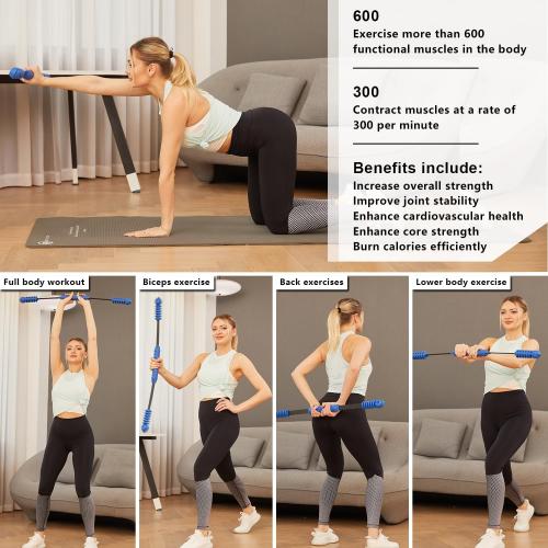 OSCILLATING SLIM Fitness Bar for Workout,Elastic Exercise Bar, Vibration Weight Stick,Body Physical Therapy,Core Strength Training,Arm Shoulder Stretch At Home Gym.