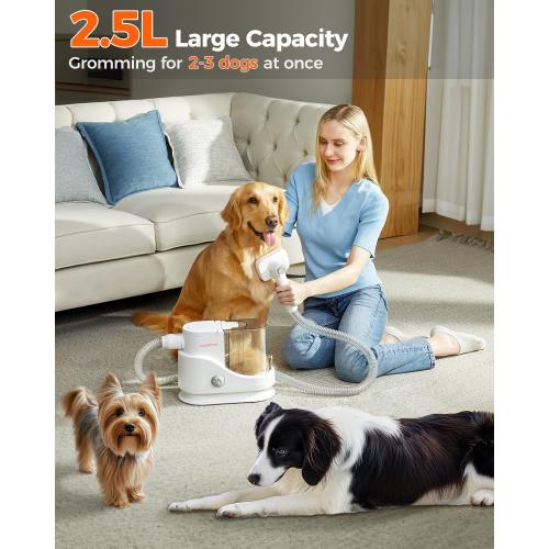 uwant Dog Grooming Vacuum, Cat Grooming Kit, Pets 13KPa Suction Grooming Kit for Home, 6 in 1 Low Noise Pet Hair Removal Tool, White and Silver