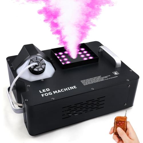 Black TCFUNDY 1500W Fog Machine for Halloween, DMX RGB 3 in 1 24 LED Smoke Machine Stage Lighting Vertical Spray with Remote Control