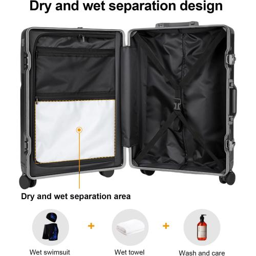 Zipperless Luggage, 22x14x9 Aviation Certified, Polycarbonate Aluminum Hardshell, Expandable Carry-On Luggage with Spinner Wheels, Hardshell Luggage, 20 Inch Cabin