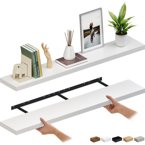 Ballucci Floating Shelves for Wall, 60 Wood Wall Shelf Set of 2, with Invisible Brackets for Bathroom, Living Room, Bedroom, Kitchen, Nursery, 8 Deep, White