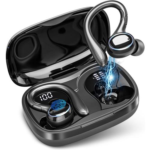 Color Black  Wireless Earbuds Bluetooth Headphones Sport, 2024 Bluetooth Earbuds Stereo Ear Buds, Noise Cancelling Mic, IP7 Waterproof Headset for Workout/Running Black