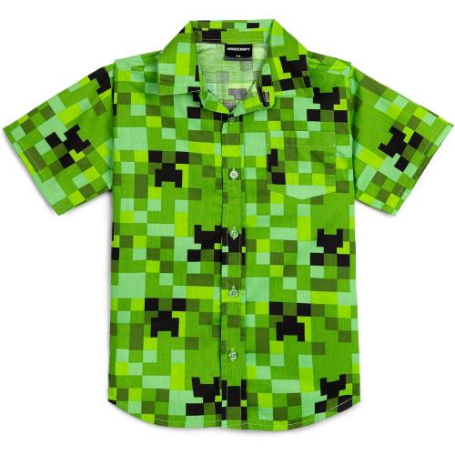 Minecraft Creeper Button Down Dress Shirt Little Kid to Big Kid