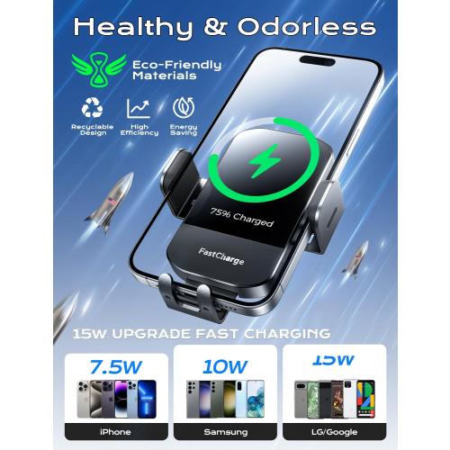 CHGeek Wireless Charger Phone Holders for Your Car, 15W Fast Charging Car Phone Holder Mount, Auto Clamping Truck Cradle Phone Mount for Car, Windshield Dashboard Air Vent Holder