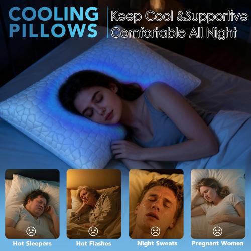 QUTOOL Cooling Pillow for Sleeping Shredded Memory Foam CertiPUR-US Certified, Soft and Supportive Adjustable Pillow for Side, Back, Stomach Sleeper, Hot Sleeper Solution for Boy Girls