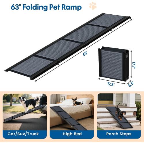 HBTower 63 Long & 17.3 Wide Folding Dog Ramp for Car, SUV & Truck – Portable Pet Ramp with Non-Slip Surface, Extra Wide Steps for Large Dogs Up to 250LBS