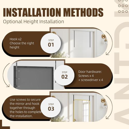 Antok Over The Door Mirror Full Length, 49'' x 14''Wall Mounted Hanging Mirror, Aluminum Alloy Frame, Shatterproof Glass, No Drill Installation for Bedroom, Closet, Bathroom, Dorm, Round Corner,Black ‼️used‼️