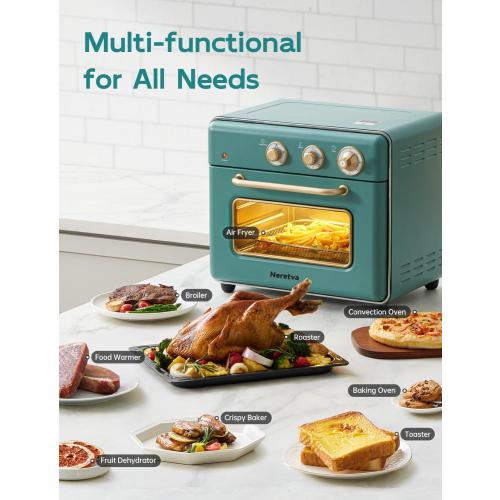Neretva [21 QT& 6-in-1] Toaster Oven & Air Fryer, Compact Toaster Ovens Countertop with 5 Slices 1500W Rapid Heat Air Fryer Toaster Oven Combo Stainless Steel for Bake/Toast/Broil/Air Fryer/Defrost
