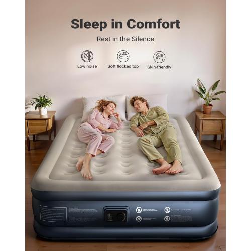 iDOO Queen Air Mattress with Built in Pump, 18 Raised Comfort Inflatable Blow up Mattress, Upgraded Four Chamber Portable Air Bed for Camping, Guests and Home, Colchon Inflable, 650 lbs Max