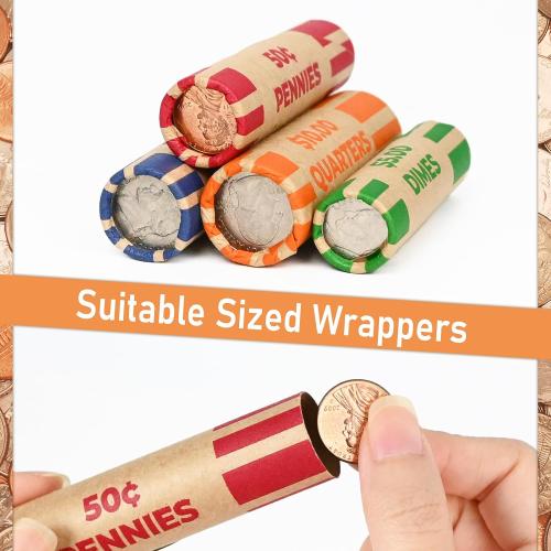 THEBLUETOUCH 512 Assorted Preformed Coin Wrappers with Coin Roll Crimpers
