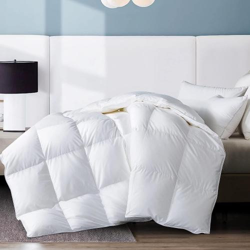 Feather Comforter, Filled with Feather and Down, White Duvet Insert - Luxurious Hotel Collection Bed Blanket Comforter - 100% Cotton Shell - 128 x 98
