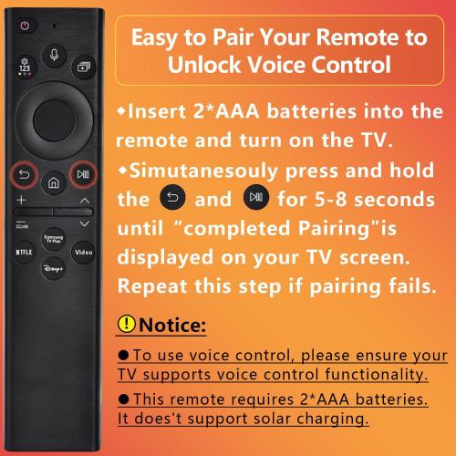 Replacement for Samsung TV Remote, for All 2019-2025 Samsung Remote Control for Smart TV with Voice Control. No Solarcell. 2-Year Warranty.