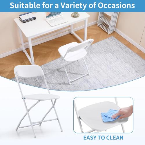 Color White 6 Pack Plastic Folding Chair Metal Frame Foldable Chairs Commercial Stackable Guest Chairs for Indoor and Outdoor-White