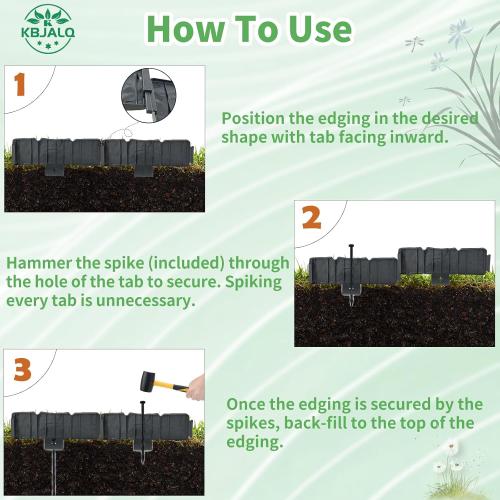 Garden Edging Border with Anchoring Spikes,Plastic Landscape Edging Border Imitation Stone Fence for DIY Outdoor Yard Landscaping (40pcs/32 FT, Black)