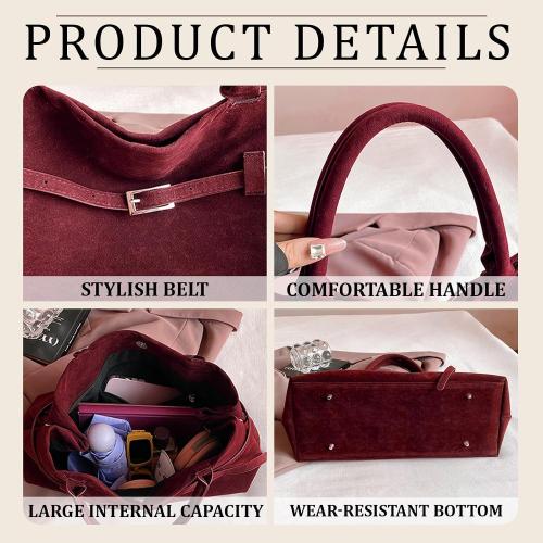 Faux Suede Bags for Women Slouchy Hobo Bag Large Suede Tote Bag Bucket Handbag Retro Purse Vintage Shoulder Satchel Bag