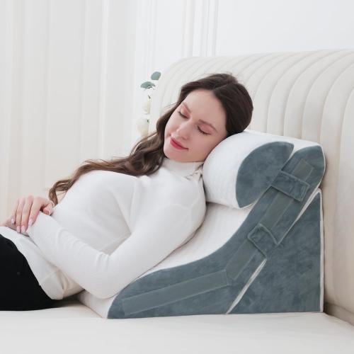 White Wedge Pillow Headboard Orthopedic Bed Wedge Pillows Set Adjustable Memory Foam for Acid Reflux Relief Ergonomic Incline Reading Pillow for Back Pain