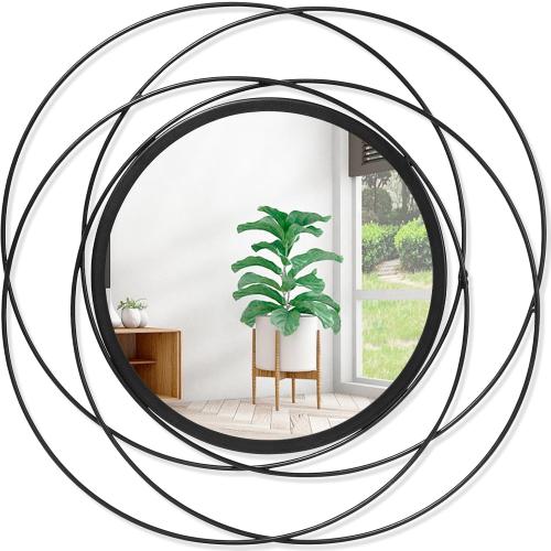 Black Circle Mirror Wall Decorative Metal Mirror Art Small Round Wall-Mounted Mirror Home Wall Decor for Bedroom Living Room Bathroom Entryway 16” x 16”