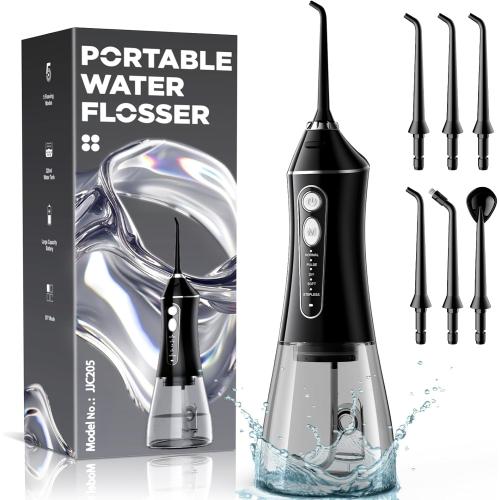 Water Flosser for Teeth Cleaning and Flossing, 5 Modes Rechargeable Cordless Oral Irrigator 320ml Water Tank Teeth Cleaner, IPX7 Waterproof Portable Electric Dentel Flossers for Home and Travel,Black