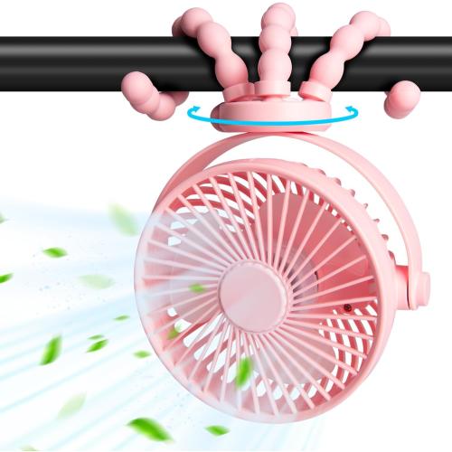 Stroller Fan, Portable Fan 20H Battery Operated Small Clip on Fan 360° Rotate Flexible Tripod 4000mAh Baby Fan Handheld USB Desk Cooling Fan for Bedroom Car Seat Crib Treadmill Travel Camping IN pink 2 PACK