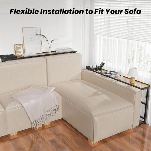 SENBOWE 39.4 Behind Couch Table with Power Outlets - Adjustable Height Narrow Sofa Table for Living Room, Skinny Console Table Behind Sofa with USB & AC Ports, Space-Saving