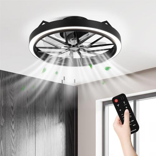 Conciseer Low Profile Ceiling Fan with Lights, 20 Inch Ceiling Fan with Light and Remote for Bedroom Living Room, 36W 3CCT Dimmable, 7 Blades 6 Speed Reversible Quiet DC Motor, LED 36W, Black
