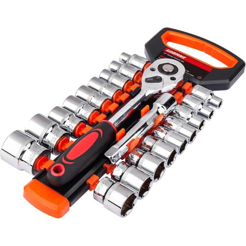 Egofine 20pcs 1/2 Inch Ratchet Socket Wrench Set, Drive Socket Set with 18 Sockets, 8-22mm,24mm,27mm,30mm sockets and 2 Way Quick Released Ratchet Handle and Extension Bar